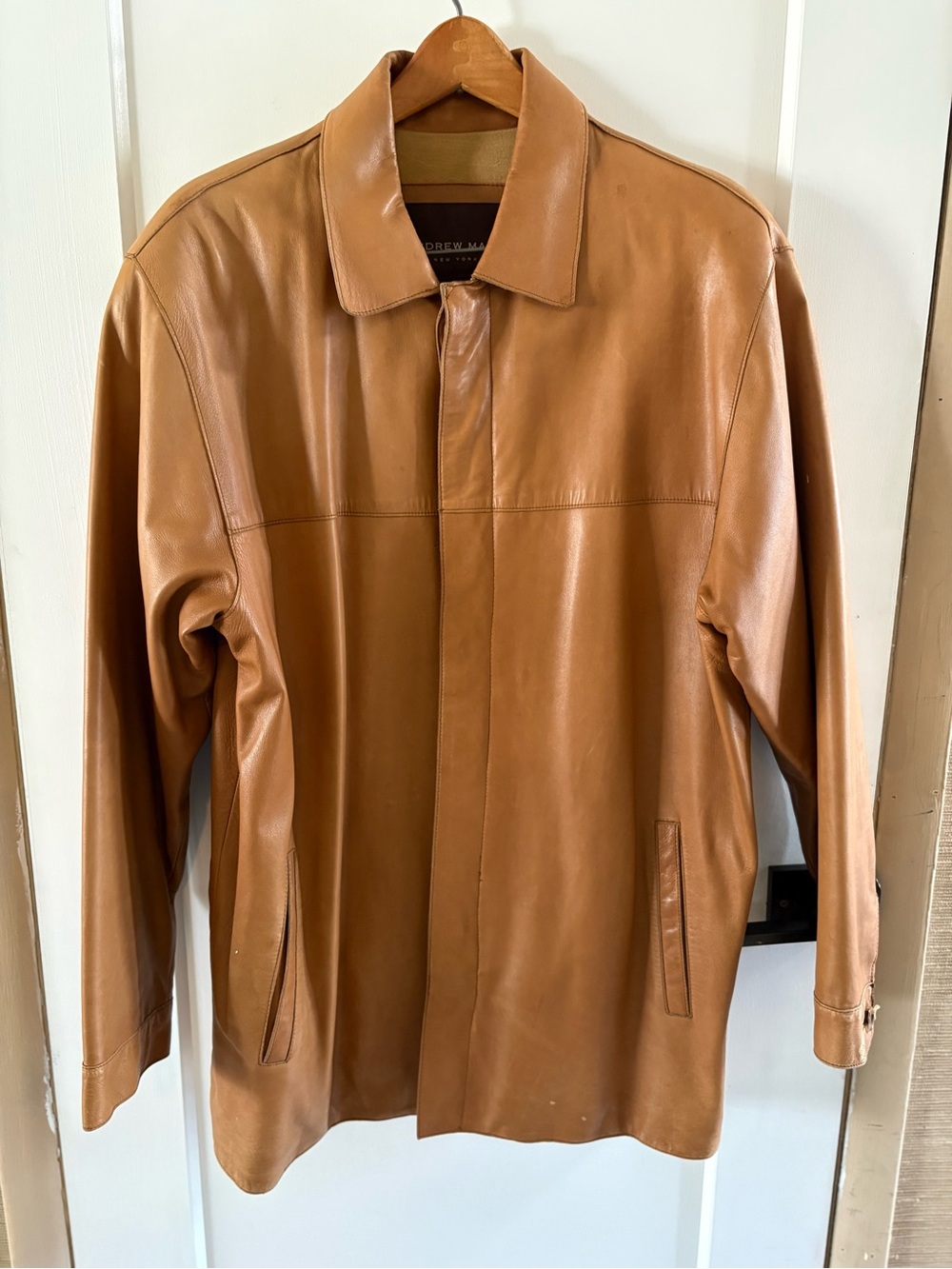 Andrew Marc Tan Leather Shirt Jacket